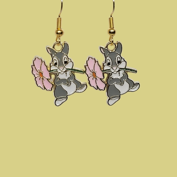 Handmade Jewelry - Gold and Pink Bunny Earrings